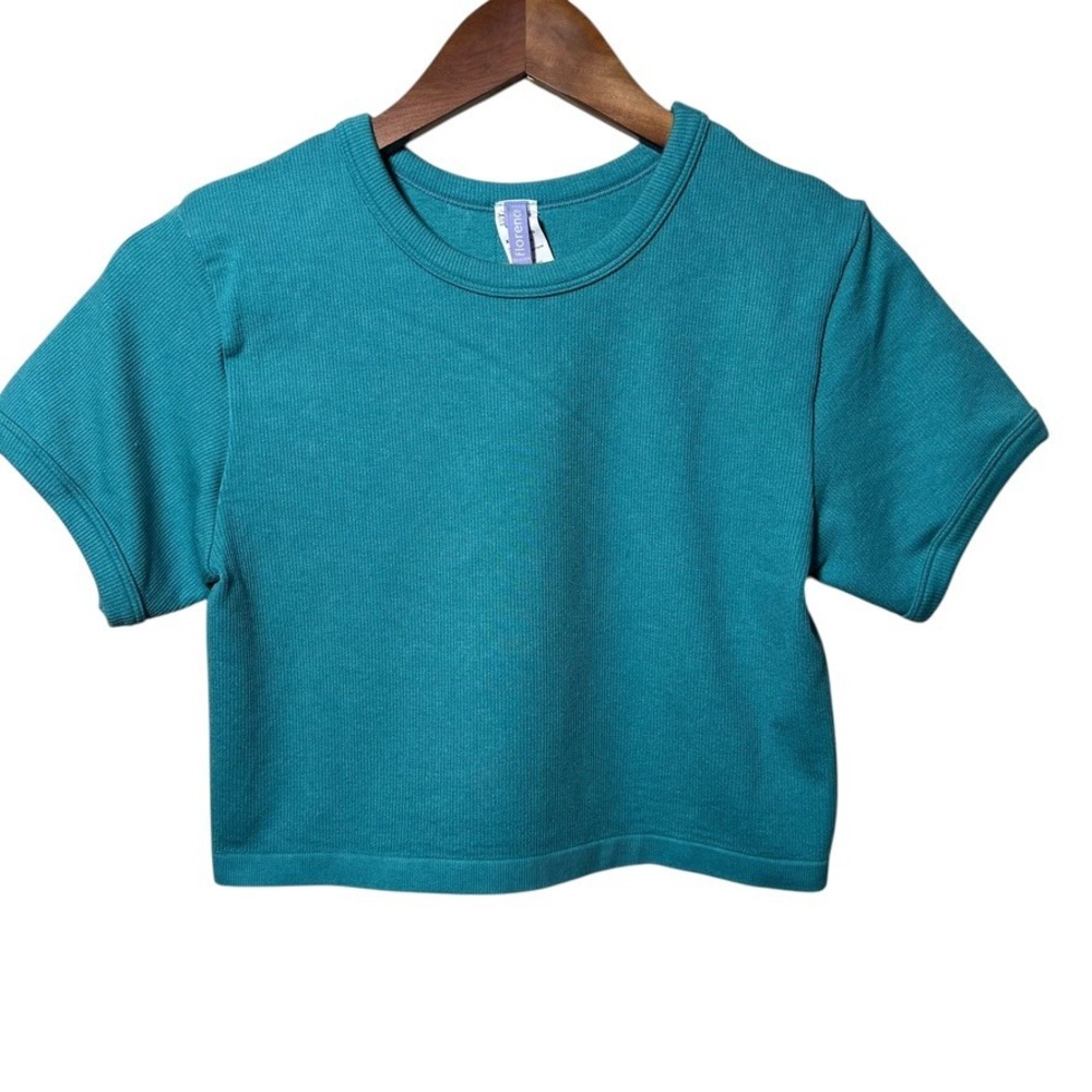 Florence by Mills Teal Ribbed Crop Tee XXL Lenzing EcoVero Soft Y2K Minimalist